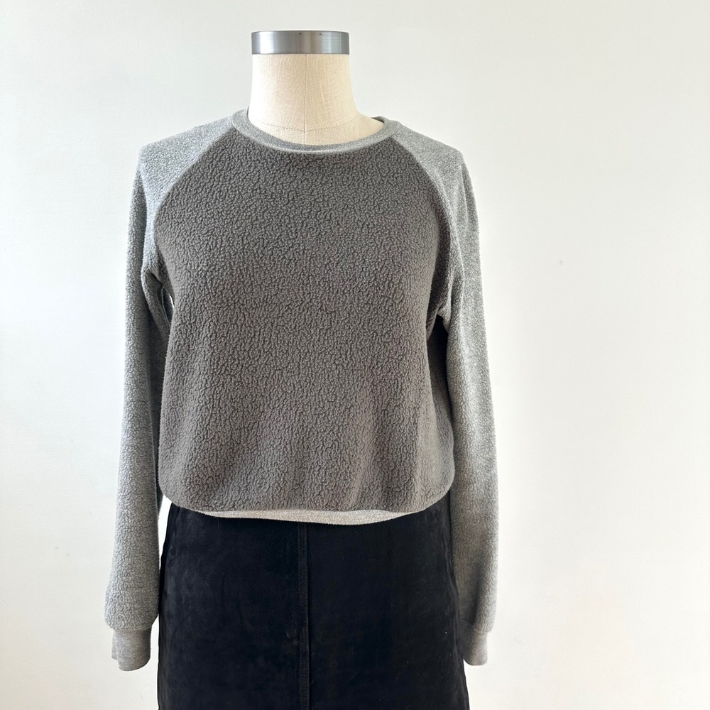 Project Social T Gray Raglan Sherpa Pullover Sweatshirt - XS